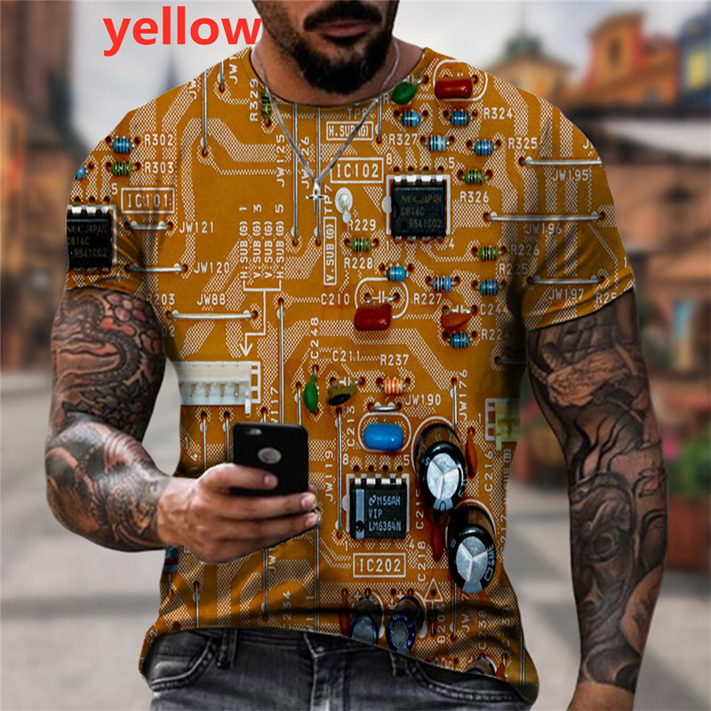 3D Printing Diagram - เสื้อยืดไดอะแกรมวงจรประมวลผลซีพียูแบบตลกเสื้อผ้าผู้ชายดีไซน์เท่ชิปเมนบอร์ดบอร์ดอิเล็กทรอนิกส์แบบ3D เสื้อยืดพิมพ์ภาพ