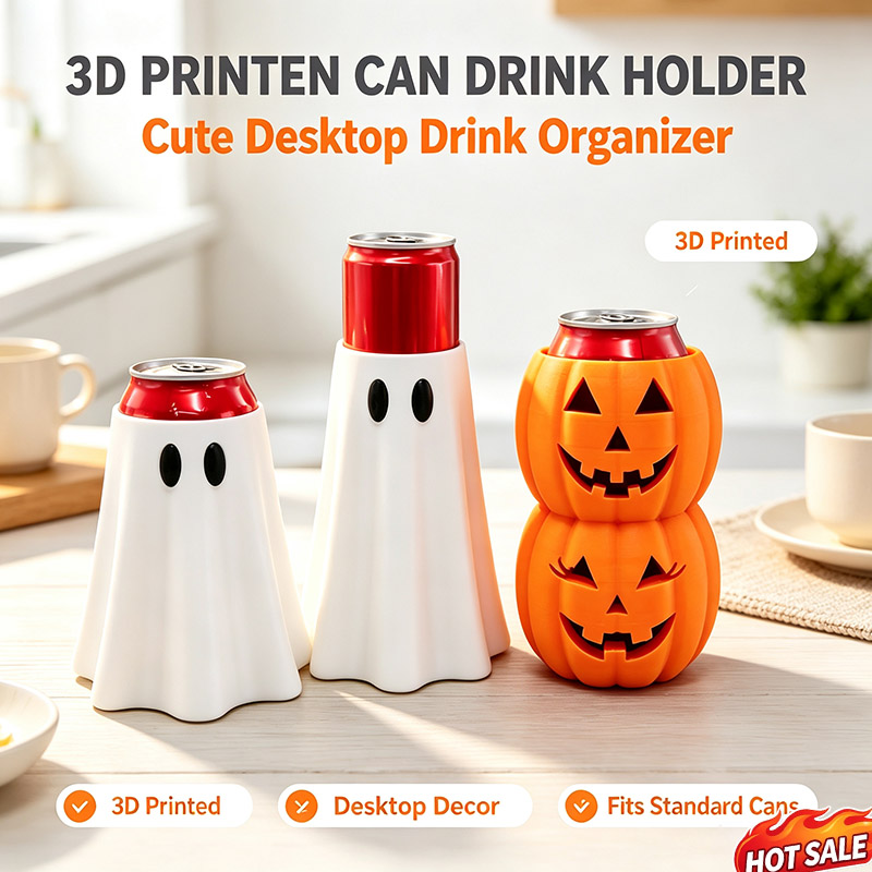 3D Printing Ghosting - ที่วางกระป๋องเครื่องดื่มรูปผีฮาโลวีน สไตล์ฟักทองผี สำหรับตกแต่งงานปาร์ตี้ ของตกแต่งโต๊ะสุดสนุก