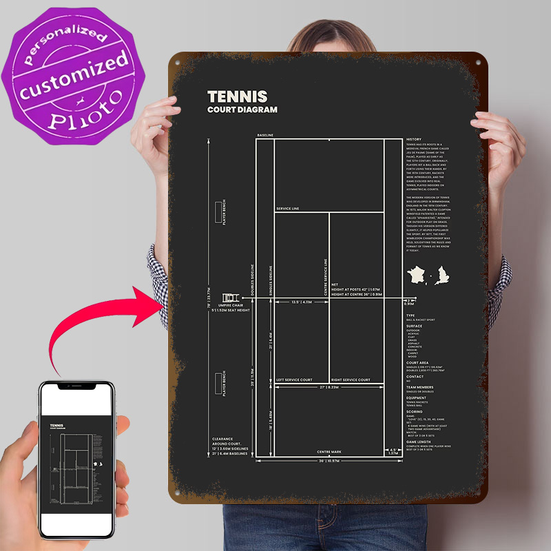 3D Printing Diagram - แผนผังสนามเทนนิส ภาพพิมพ์ 3 มิติ โปสเตอร์ลายพื้นผิว งานศิลปะติดผนังแบบกำหนดเอง