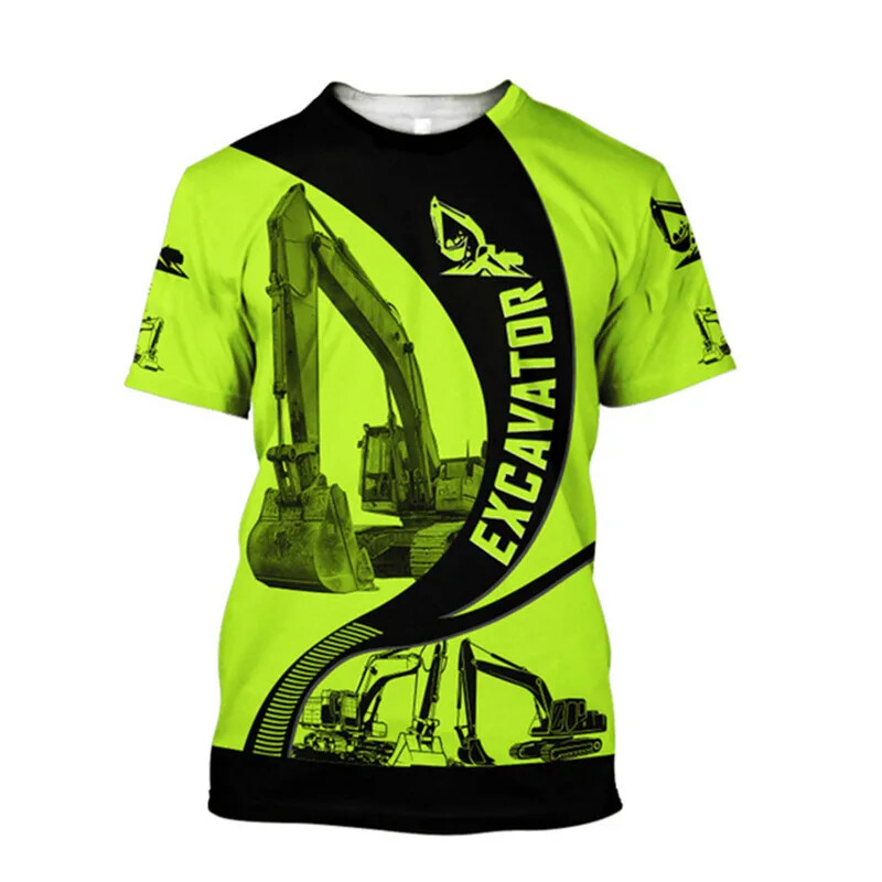 3D Printing Operator - Excavator 3D พิมพ์เสื้อยืดสําหรับชายเครื่องจักร Operator ลายแขนสั้น Breathable